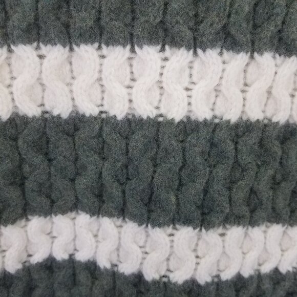 J Crew Chunky Cable Knit Sweater Women's S Merino Wool Green White Striped - Picture 6 of 14